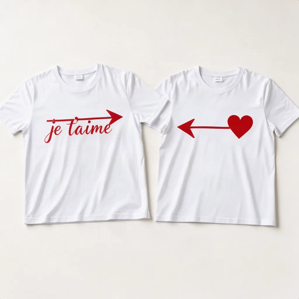 T-shirts assortis Je t'aime avec flèches